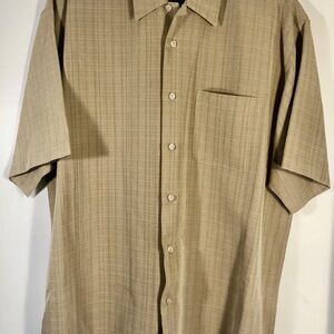 Haggar Tan Casual Button Down Shirt Lightweight Cotton